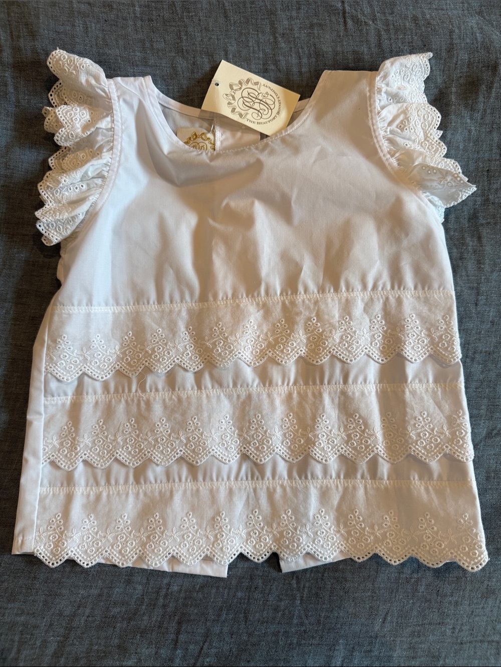 The Beaufort Bonnet Company White Eyelet Ruffle Sleeve Top